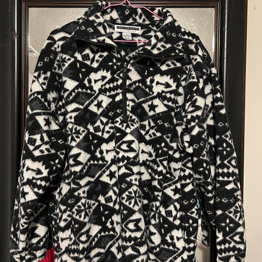 western pattern Black and White Fleece Jacket